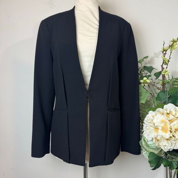 Halston Black Open Front Blazer Jacket | Size 8 | Longline Minimalist - Picture 1 of 11